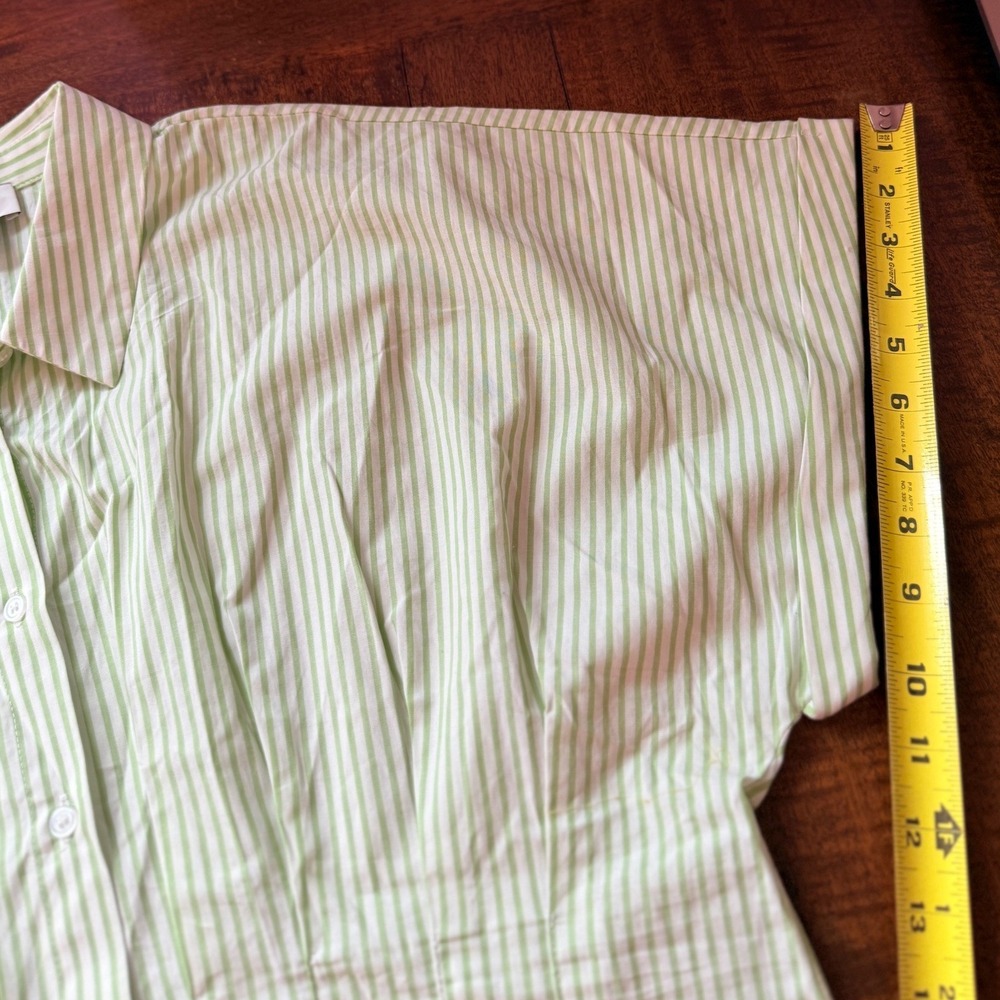 CeCe Womens Green White Striped Smocked Back Cotton Button Up Shirt Large - Picture 4 of 9